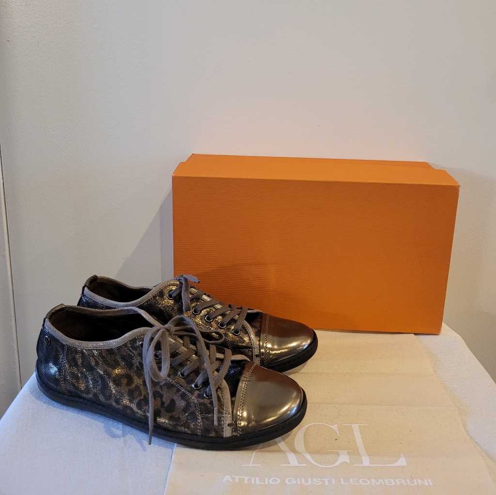 Nwb Agl Metallic Animal Print Sneakers Sz 38